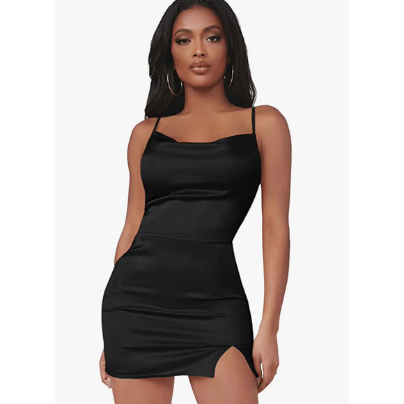 Verdusa Womens Black Sleeveless Cowl Neck Mini Slip Dress Size Medium NWT - Picture 1 of 12
